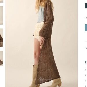 POINTELLE CROCHET KNIT CARDIGAN IN MOCHA